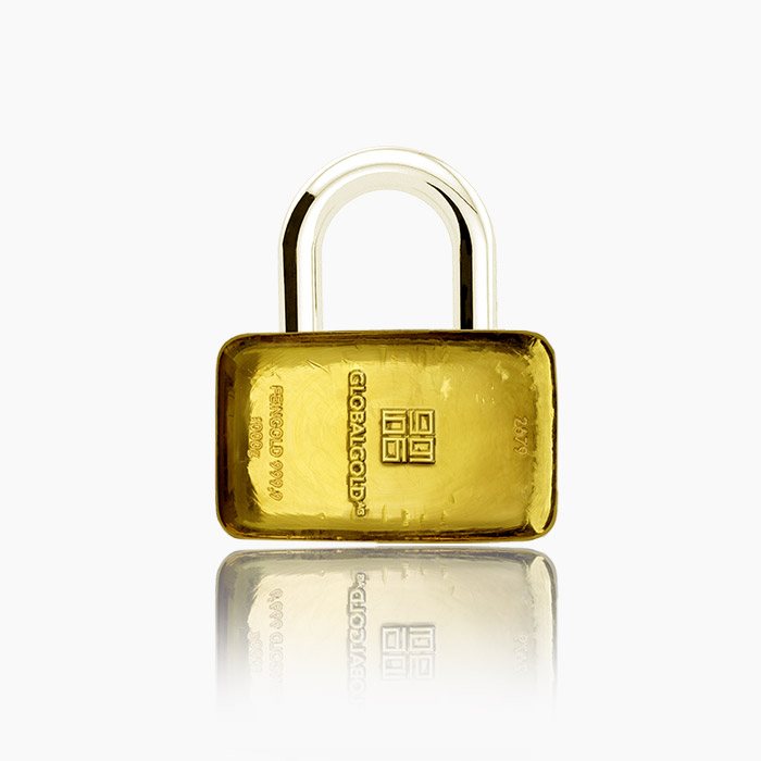 Goldenes Sicherheitsschloss mit Global Gold Logo